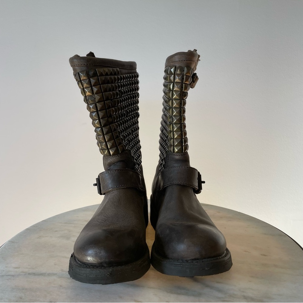 Ash Studded Engineer Moto Boot in Distressed Brown Leather, Size 6 - Picture 12 of 14